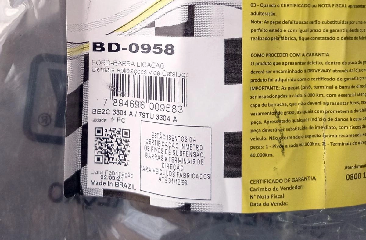 BARRA DIREÇÃO 1091MM CENTRAL DIRECAO FORD F-100/1000 68/91 LONGA 1019MM