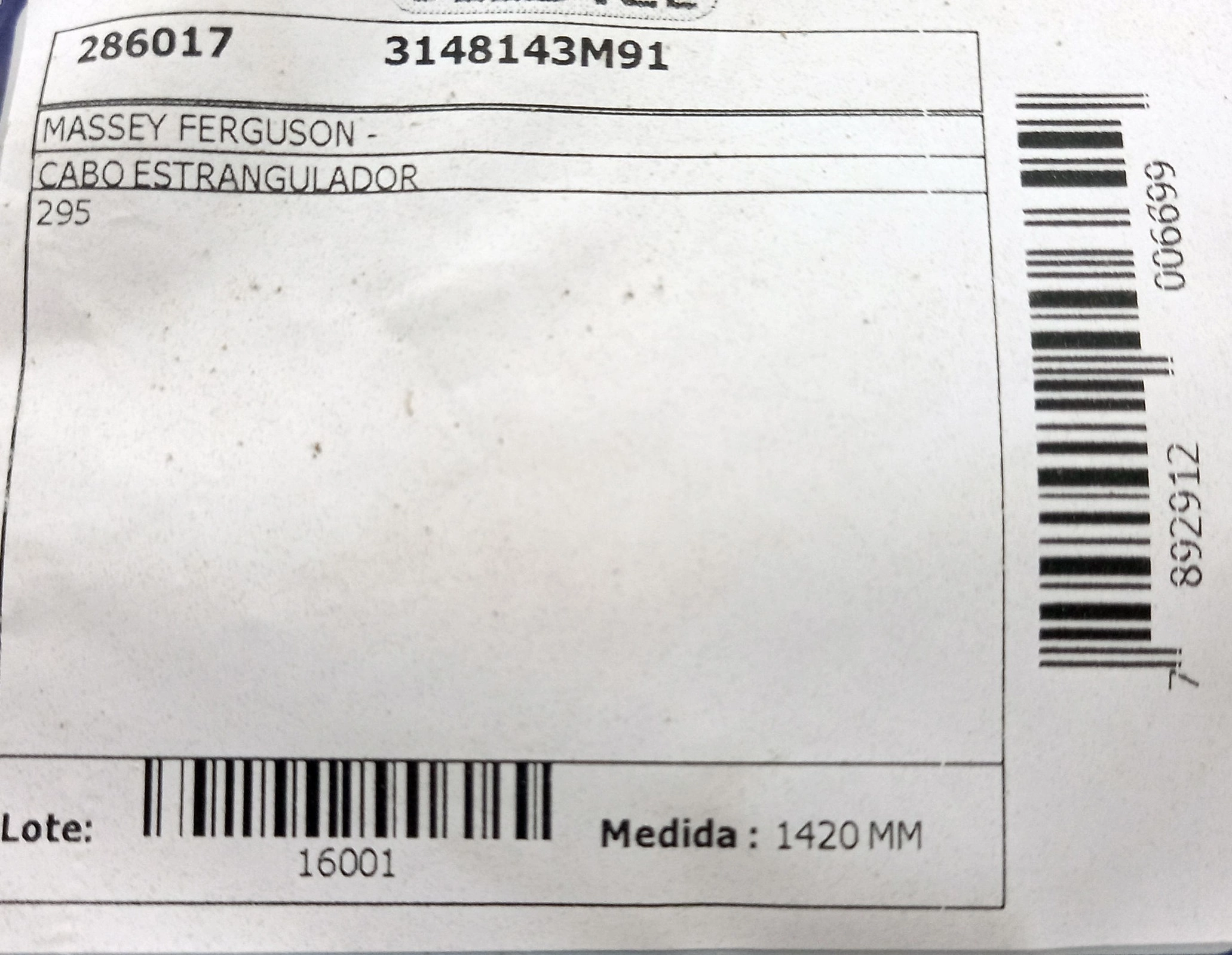 CABO ESTRANGULADOR MASSEY FERGUSON 1420MM MF 295