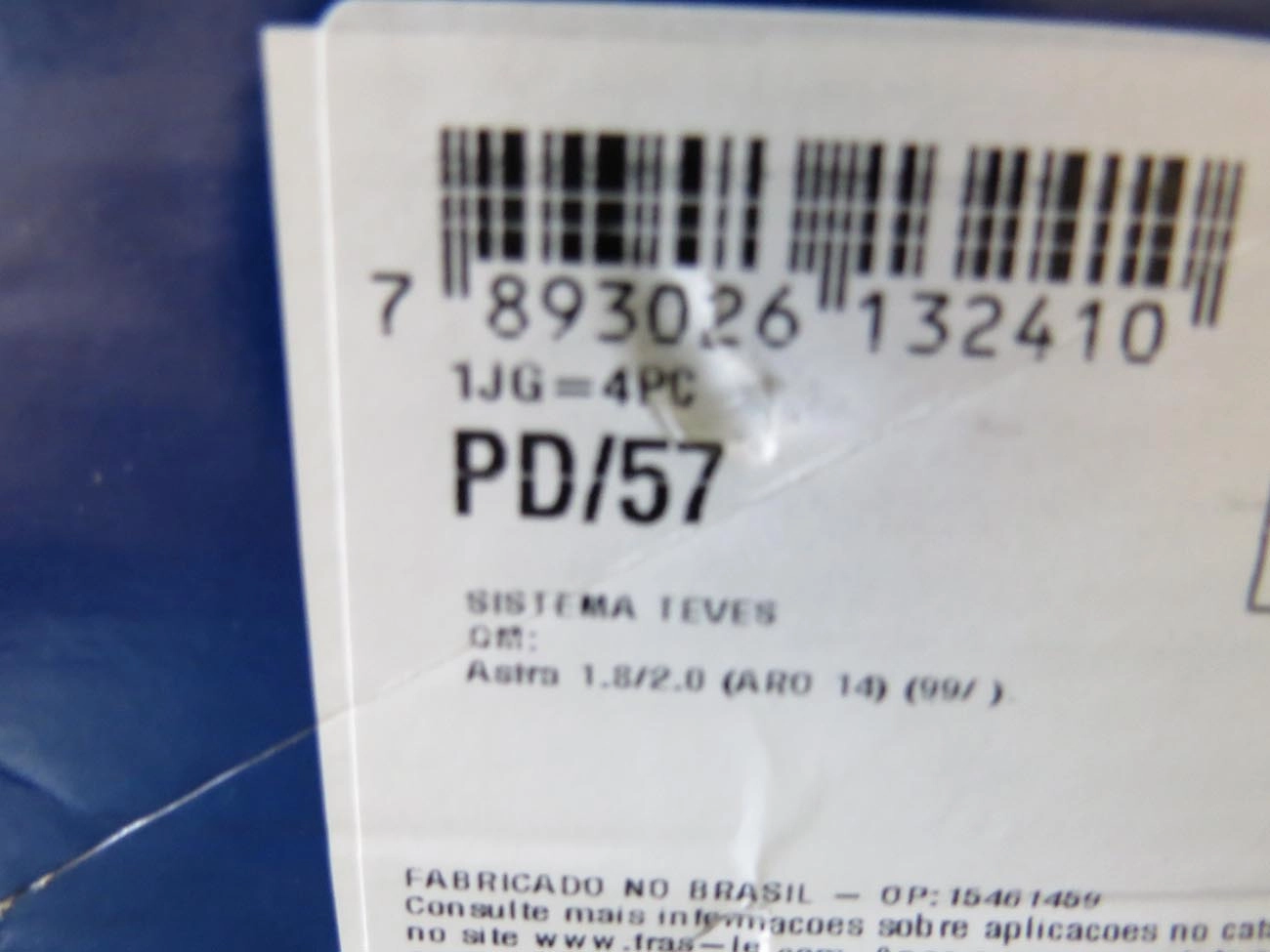 PASTILHA FREIO RODA DIANTEIRA GM ASTRA 1.8/2.0 8V 99/ ARO 14