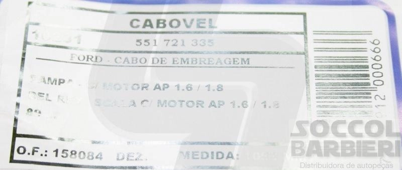 CABO EMBREAGEM 1053MM FORD DEL REY/SCALA/PAMPA C/MOTOR AP 1.6 1.8 89/