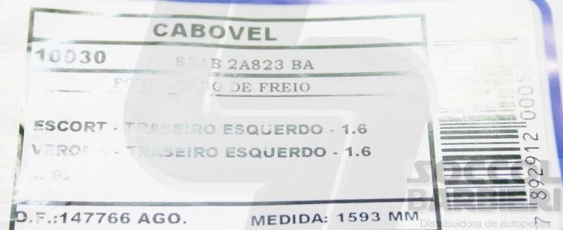 CABO FREIO TRASEIRO LADO ESQUERDO 1593MM FORD ESCORT/VERONA 1.6 -/1992