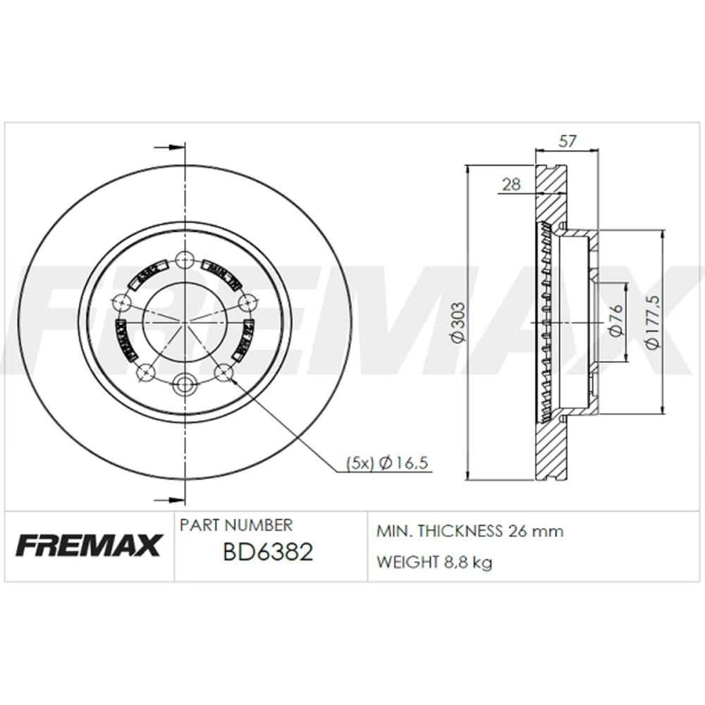 DISCO DE FREIO DIANTEIRO VW AMAROK 2.0 16V 2010/ - VENTILADO 303,00MM
