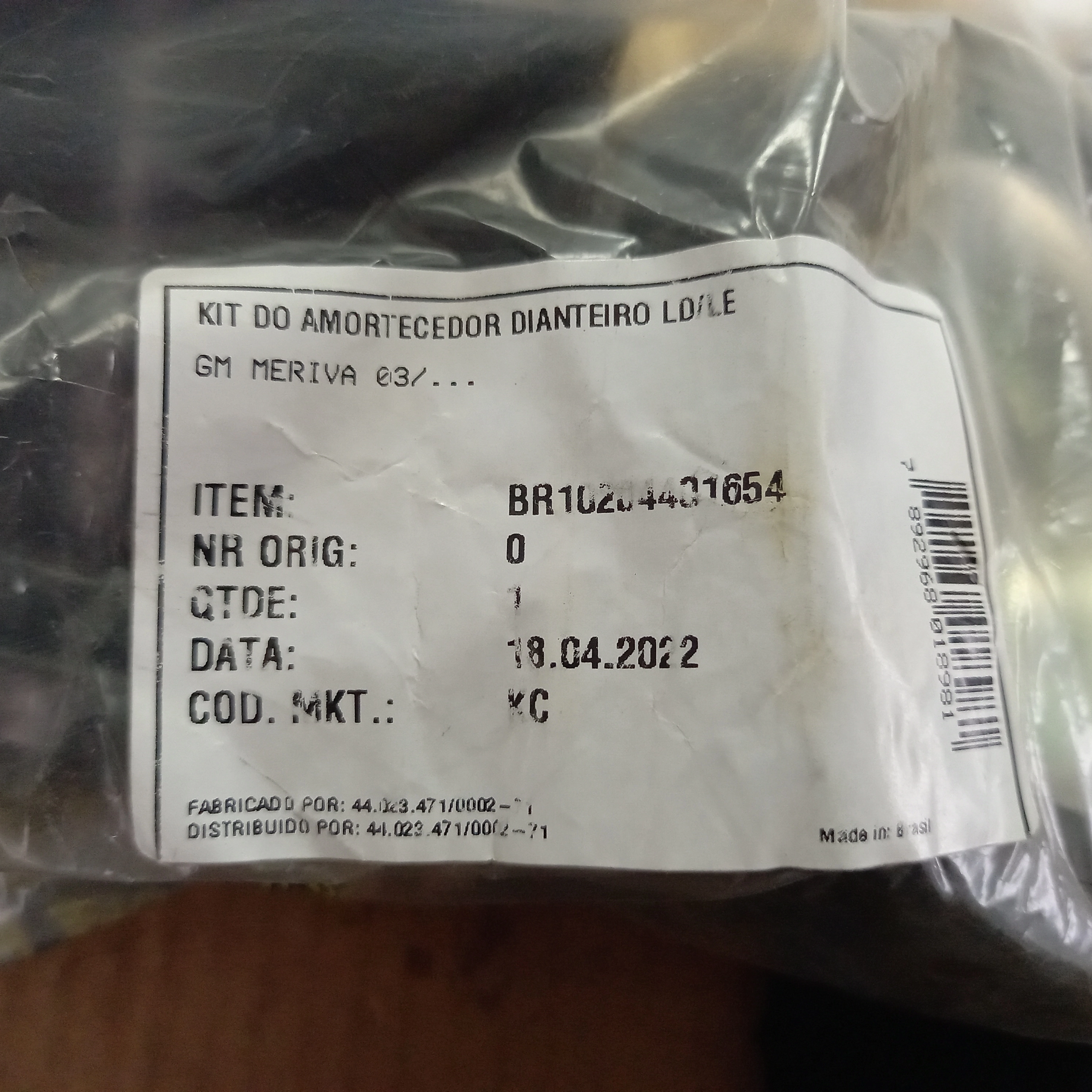 KIT AMORTECEDOR DIANTEIRO COMPLETO GM MERIVA 03/12 - COXIM/BATENTE/LOCALIZADOR COM ROLAMENTO