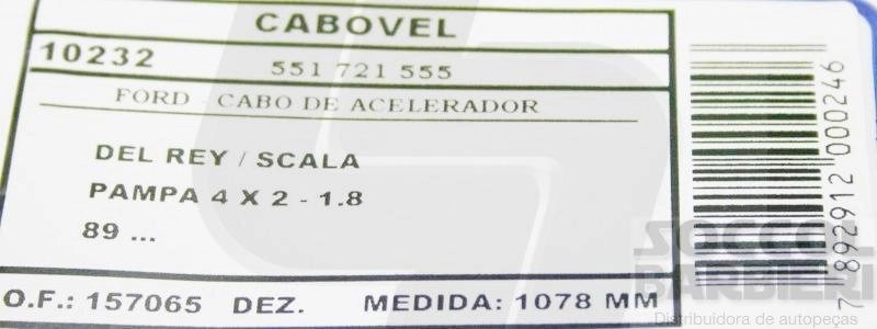 CABO DE ACELERADOR FORD DEL REY/SCALA 1.8 1989/ - PAMPA 4X2 - 1.8 1989/ - 1078MM
