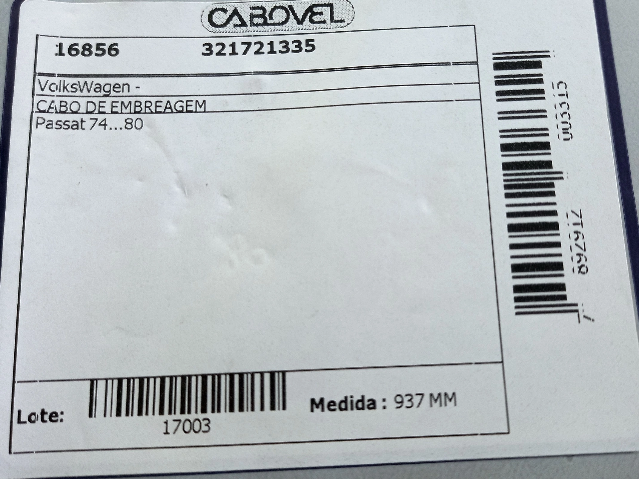 CABO EMBREAGEM 937MM VW PASSAT 74/80 937