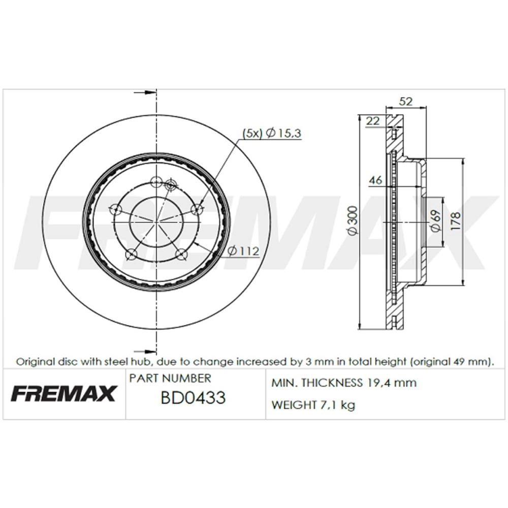 DISCO FREIO TRASEIRO VENTILADO 300MM MB C-CLASS C180/C-200/C250/C300 2014/2017