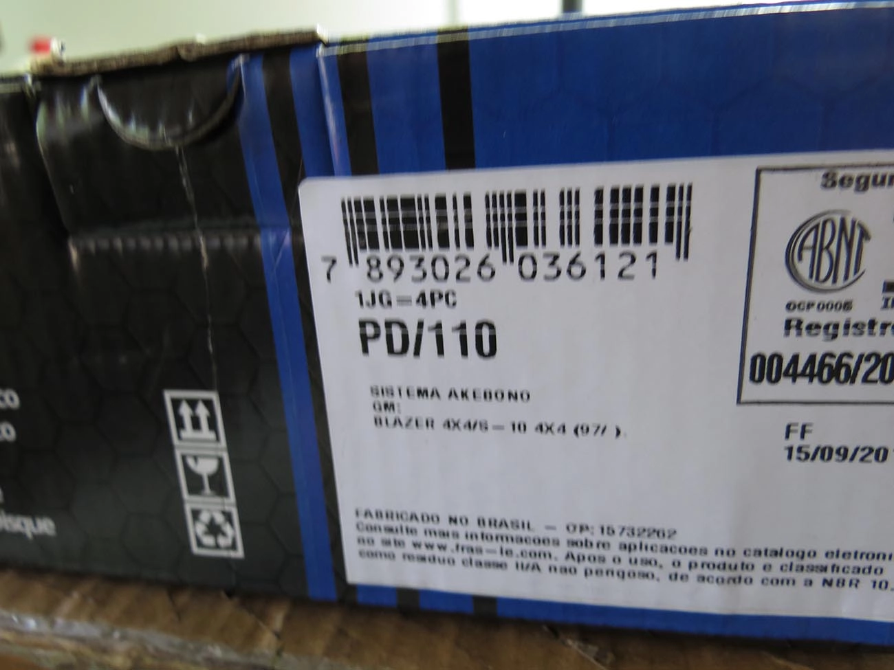 PASTILHA FREIO RODA DIANTEIRA GM S-10/BLAZER 2.5/2.8 4X4 1997/08.2005