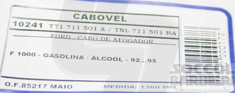 CABO DO AFOGADOR FORD F-1000 - GASOLINA/ALCOOL 1992/1995 - 1360MM