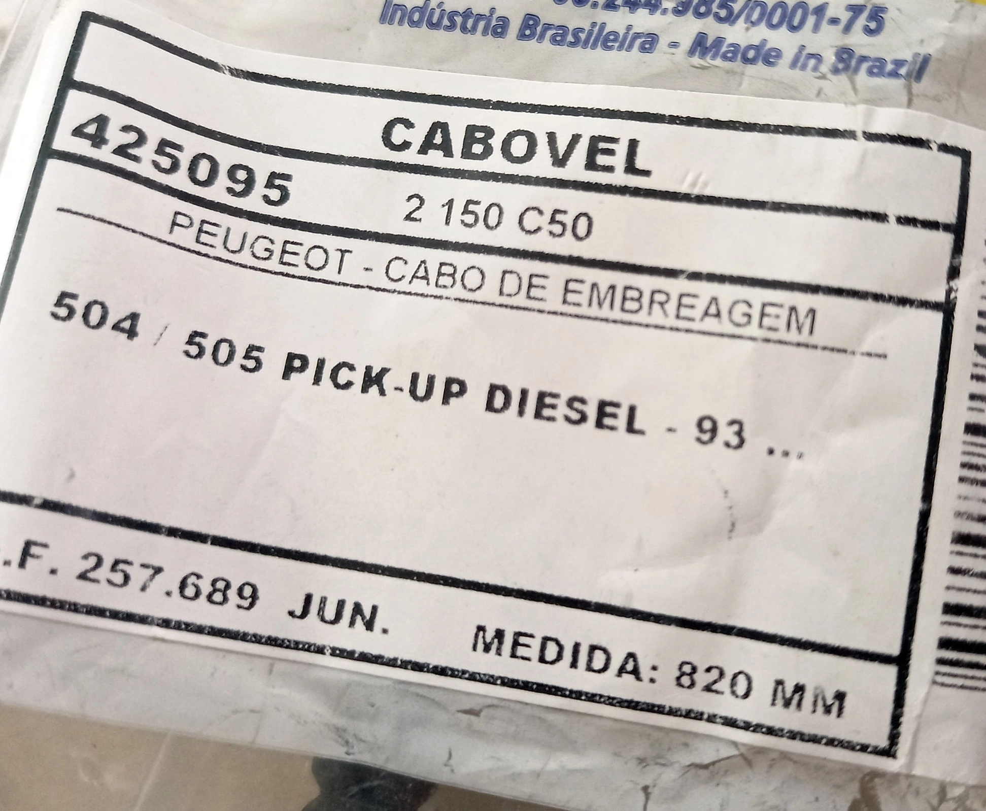 CABO EMBREAGEM 820MM PEUGEOT 504/505 DIESEL