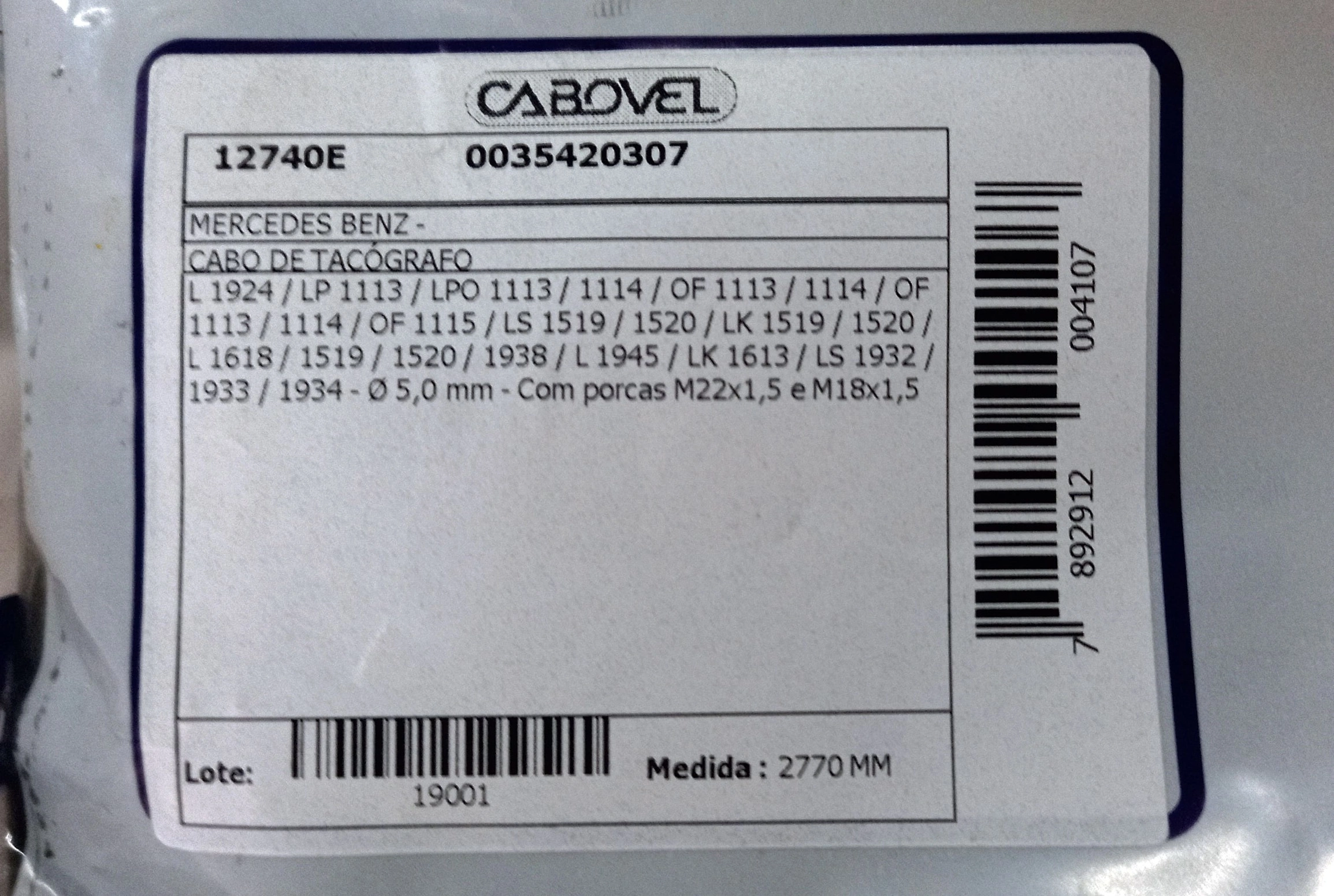 CABO VELOCIMETRO MB L 1924/LP 1113/LPO 1113/1114/OF-1113/1114/1519/1938/1945 2770MM