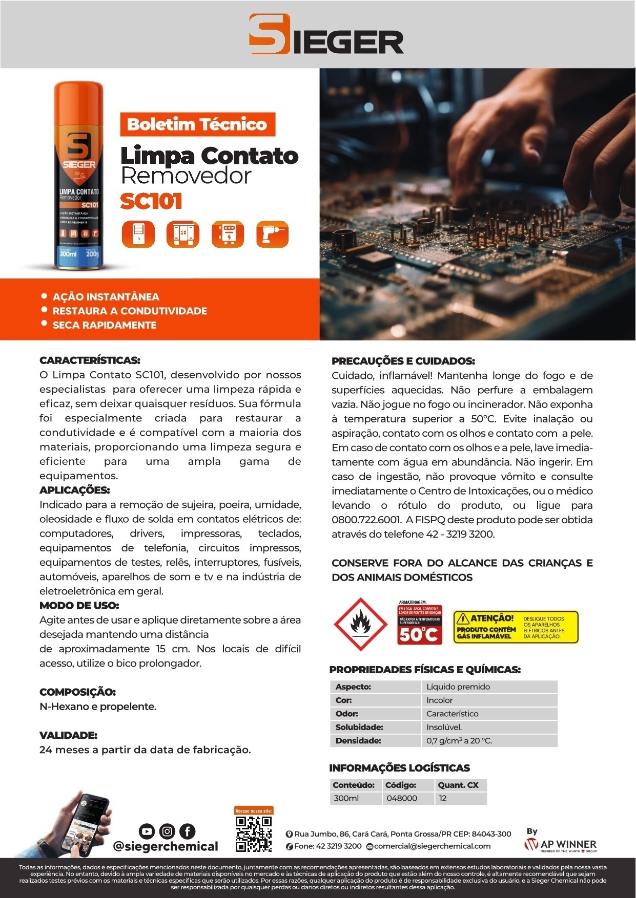LIMPA CONTATO ELÉTRICO/ELETRÔNICO - SPRAY 300ML - SC101 SIEGER