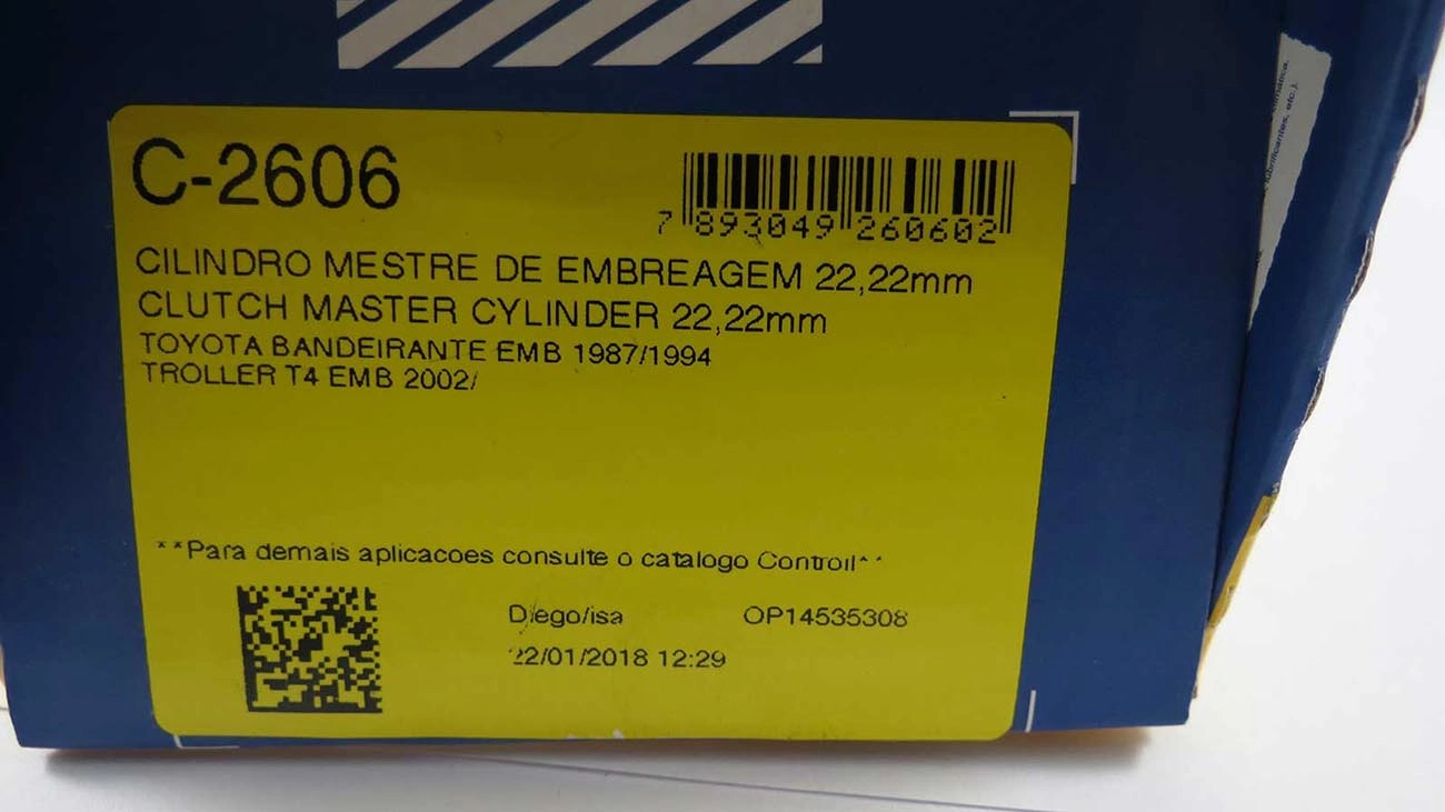 CILINDRO MESTRE EMBREAGEM 22,22MM TOYOTA BANDEIRANTE 87/94 TROLLER T4
