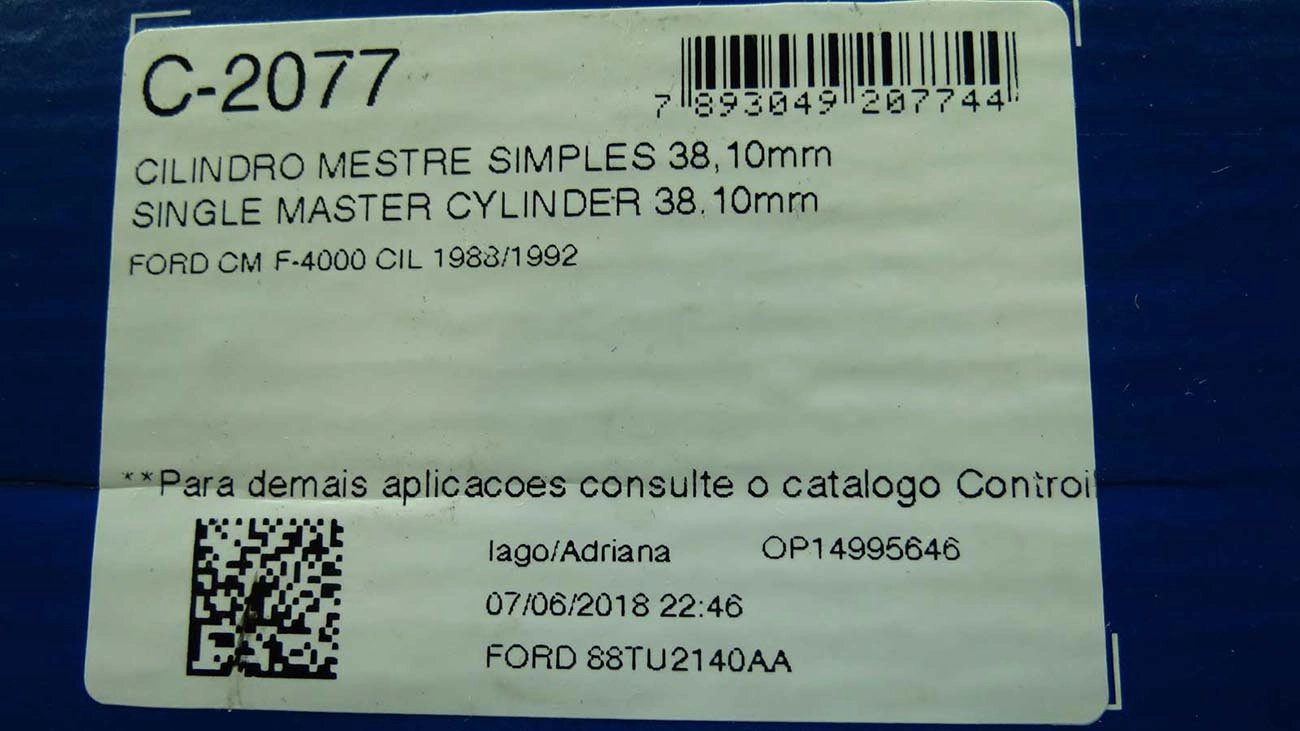 CILINDRO MESTRE FREIO SIMPLES 38.10MM FORD F-4000 88/92 4 FUROS FIXAÇÃO