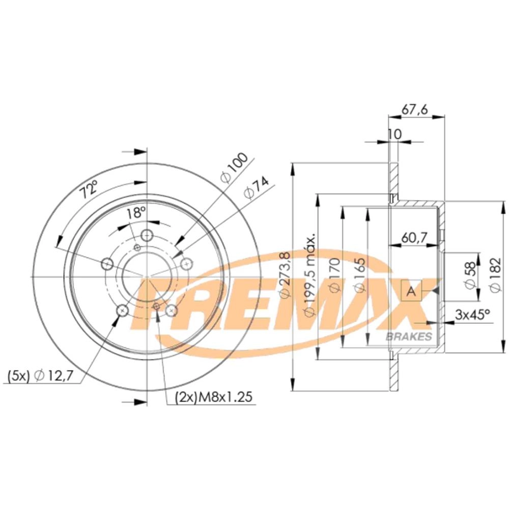 DISCO FREIO TRASEIRO SÓLIDO 274MM SUBARU IMPREZA 2.5 2006/ OUTBACK/LEGACY 2004/2009 SOLIDO