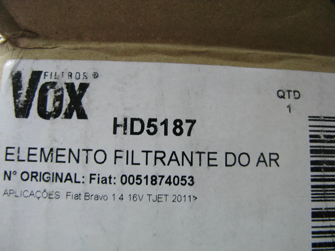 FILTRO AR FIAT BRAVO 1.4 16V T-JET - 2011/