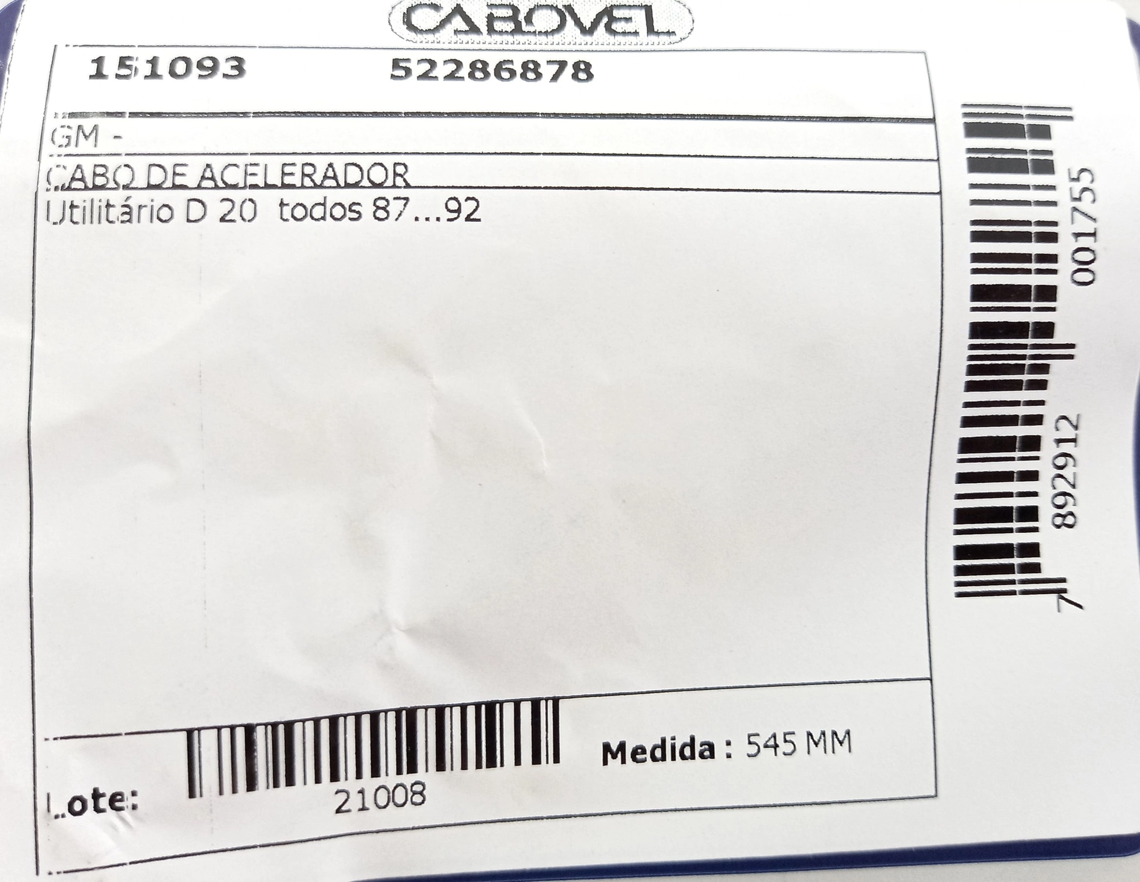 CABO ACELERADOR GM D-20 - TODOS 87/92 545