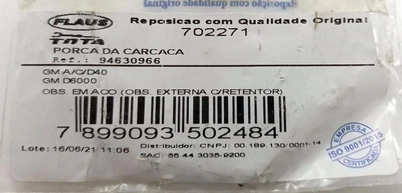 PORCA DA CARCAÇA TRASEIRA - GM A/C/D40 - GM D6000 - COM RETENTOR