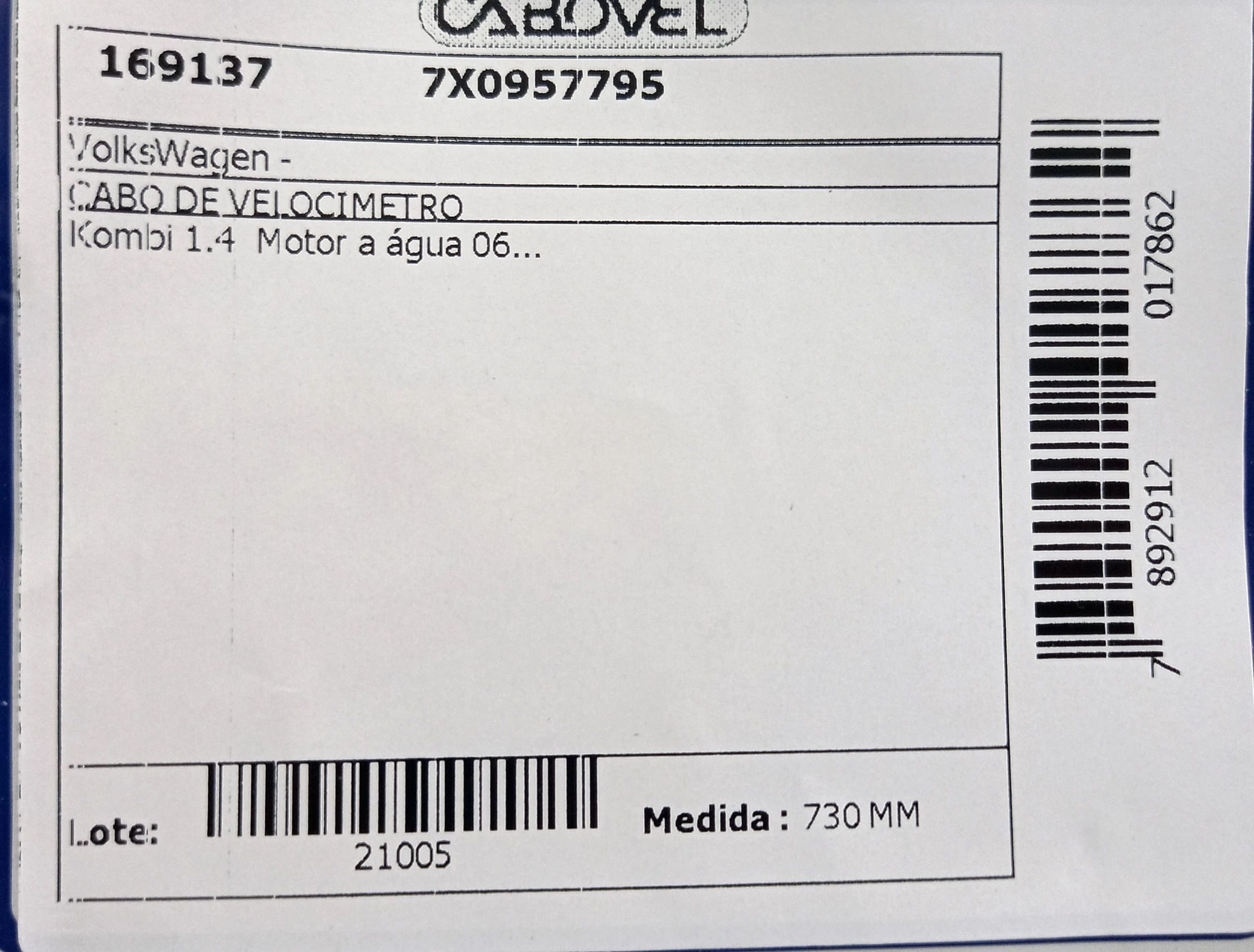 CABO DO VELOCÍMETRO VW KOMBI 1.4 2006/ - MOTOR REFRIGERADO ÁGUA - 730MM