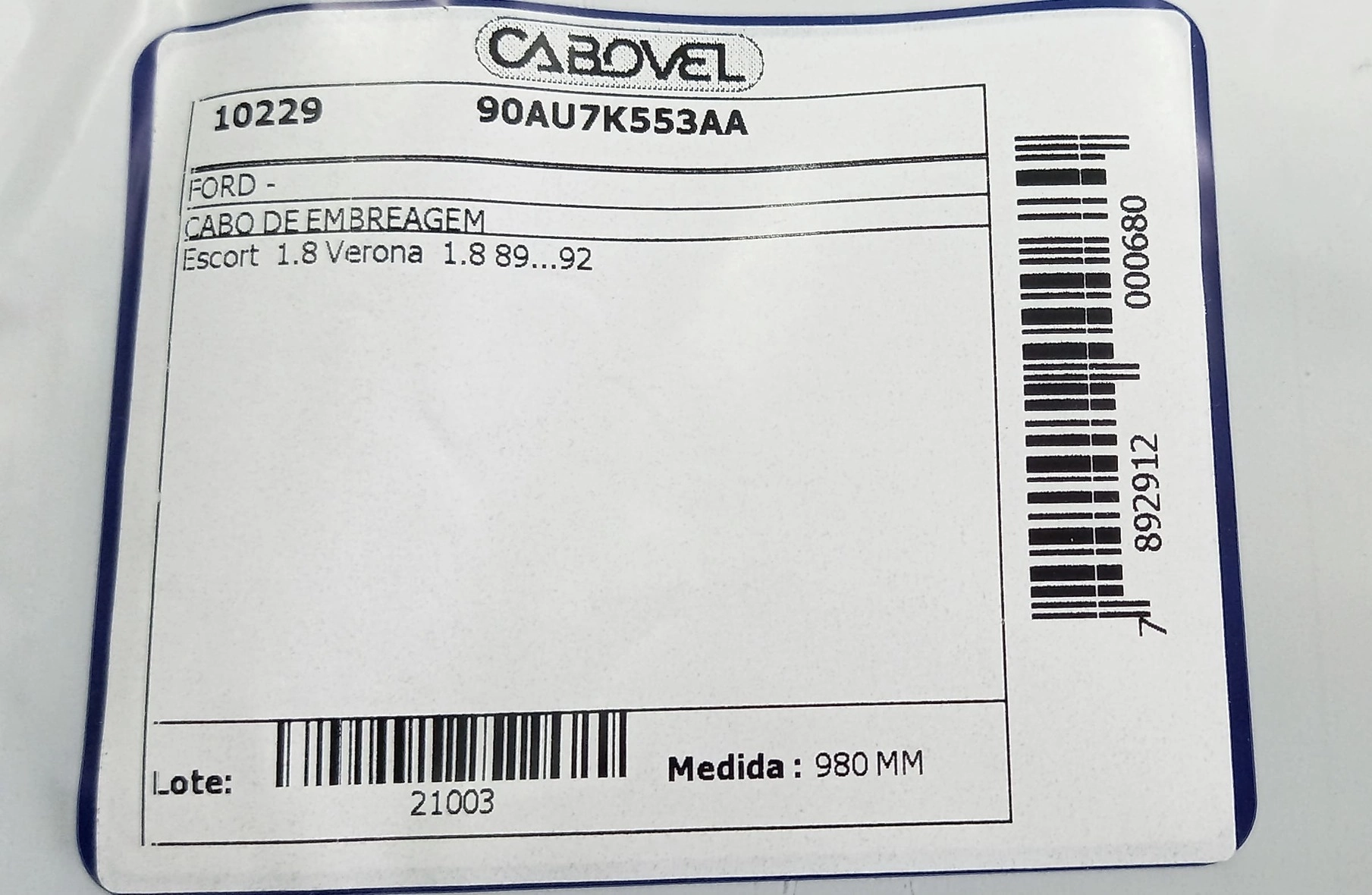 CABO EMBREAGEM 980MM FORD ESCORT/VERONA 1.8 89/92