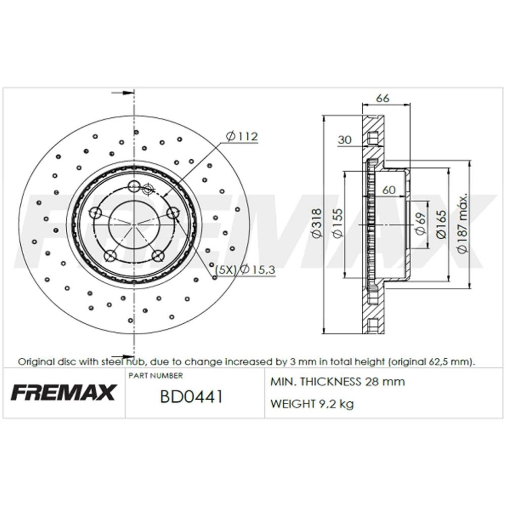 DISCO FREIO DIANTEIRO VENTILADO 318MM MB C-CLASS C180 1.6 16V 2014/2022