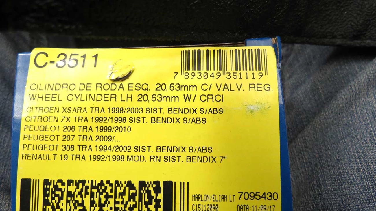 CILINDRO RODA TRASEIRA ESQUERDA PEUGEOT 206 99/ - 207 HATCH 08/ - 13/16 - 20,63MM