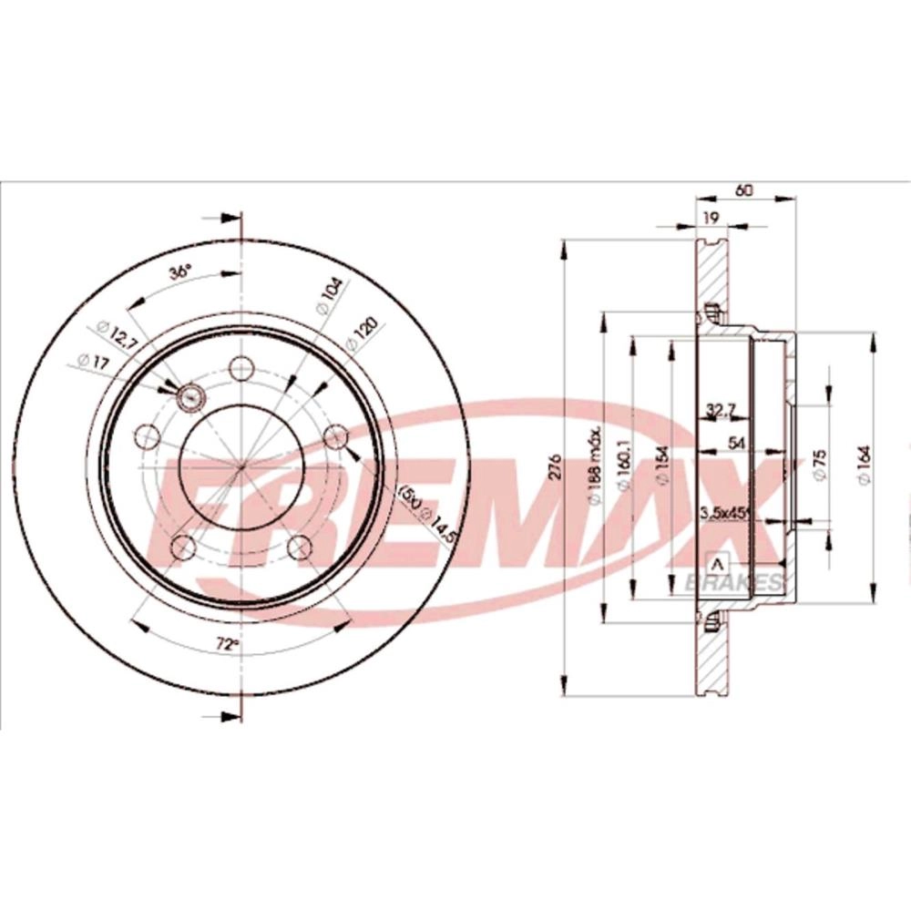 DISCO FREIO TRASEIRO VENTILADO 276MM BMW SERIE 3 316/318/320/323/328
