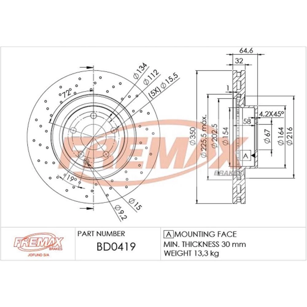 DISCO FREIO DIANTEIRO VENTILADO 350MM MB S-CLASS S400 3.5 2009/2011