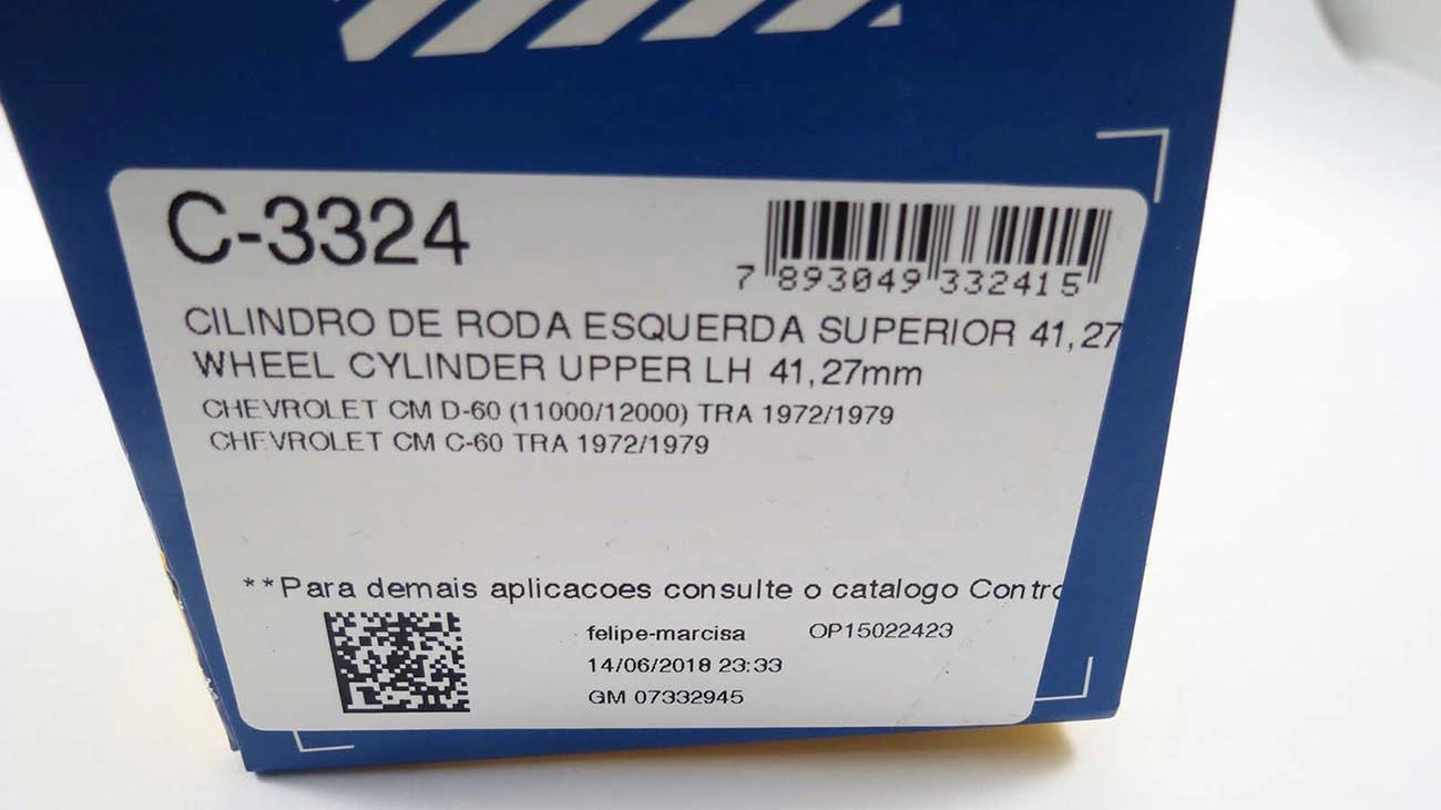 CILINDRO RODA FREIO TRASEIRO LADO ESQUERDO SUPERIOR TRASEIRA ESQUERDA GM A/C/D-60 72/79 1-5/8 41,27MM