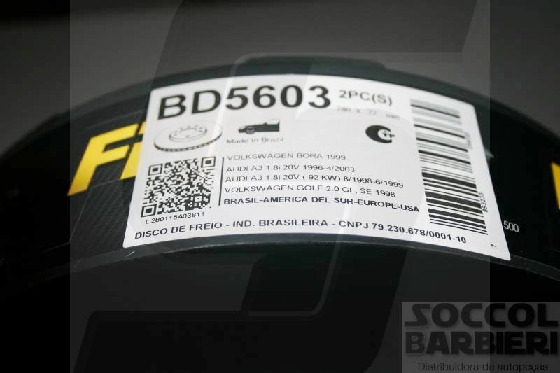 DISCO FREIO DIANTEIRO VENTILADO 280MM 5 FUROS VW GOLF 1.8 20V 99/ 2.0 8V BORA 98/ POLO