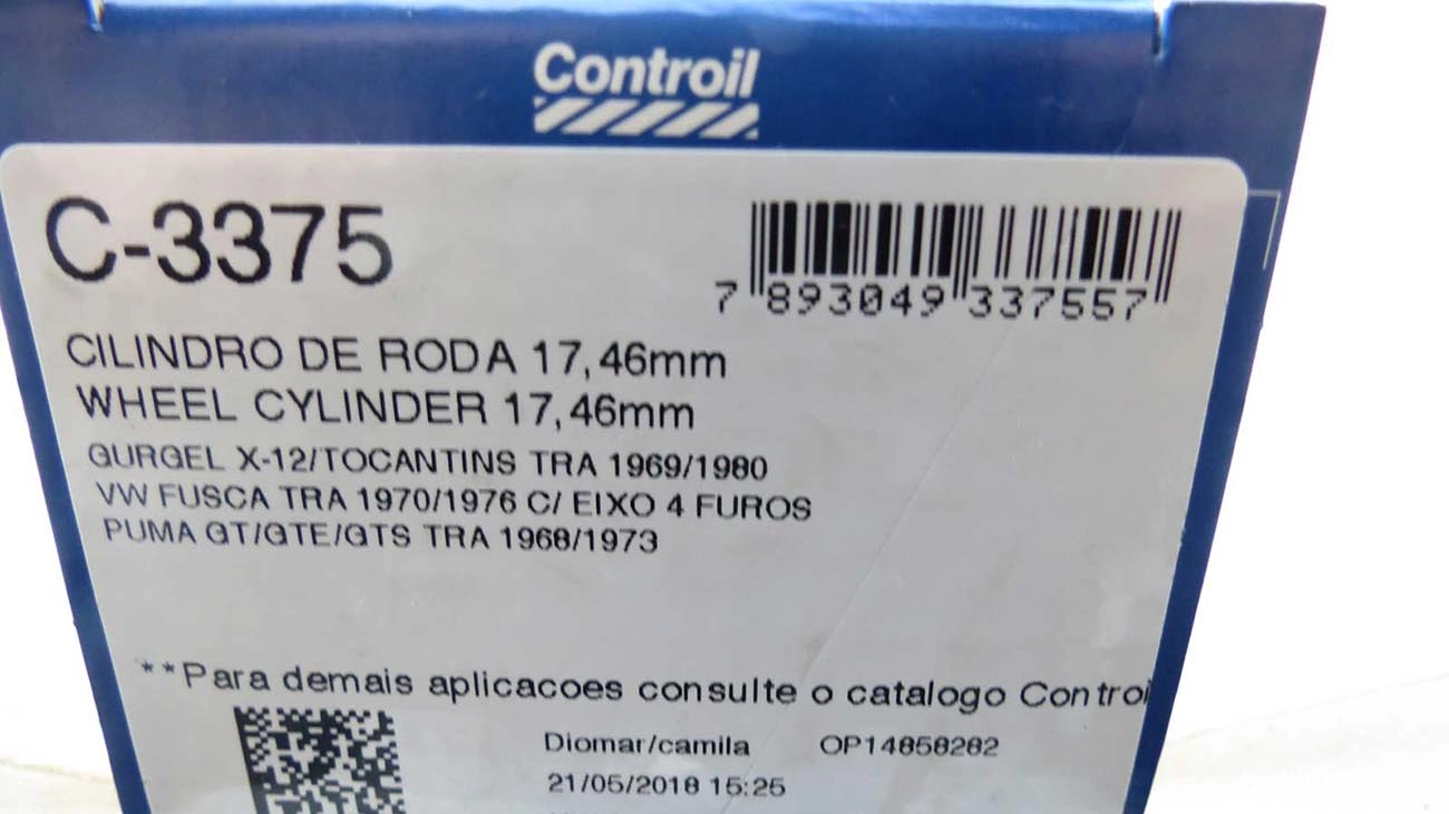 CILINDRO RODA FREIO TRASEIRO LADO DIREITO/ESQUERDO TRASEIRA VW FUSCA 1300L/1500/1600 70/76 11/16 17,46MM CUBO 4 FUROS