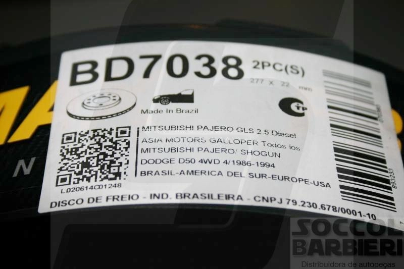 DISCO FREIO DIANTEIRO VENTILADO 277MM MITSUBISHI L-200 4WD 92/05.2000 PAJERO GLS/GLX 2.5 91/93