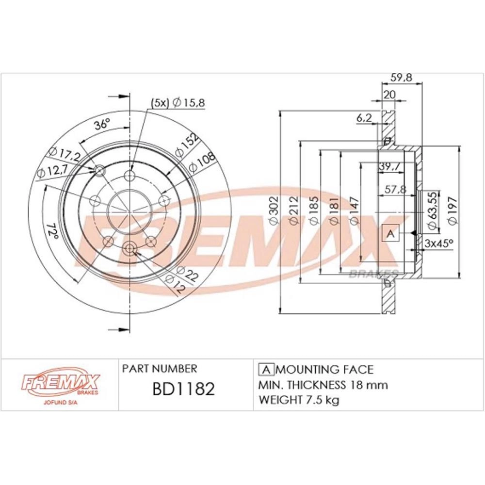 DISCO FREIO TRASEIRO VENTILADO 302MM LAND ROVER FREELANDER II 3.2 2006/2012