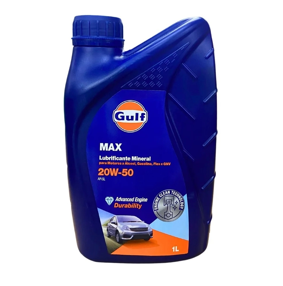 OLEO MINERAL PARA MOTOR GASOLINA/ETANOL/FLEX/GNV GULF 20W50 API SL MAX 1 LT