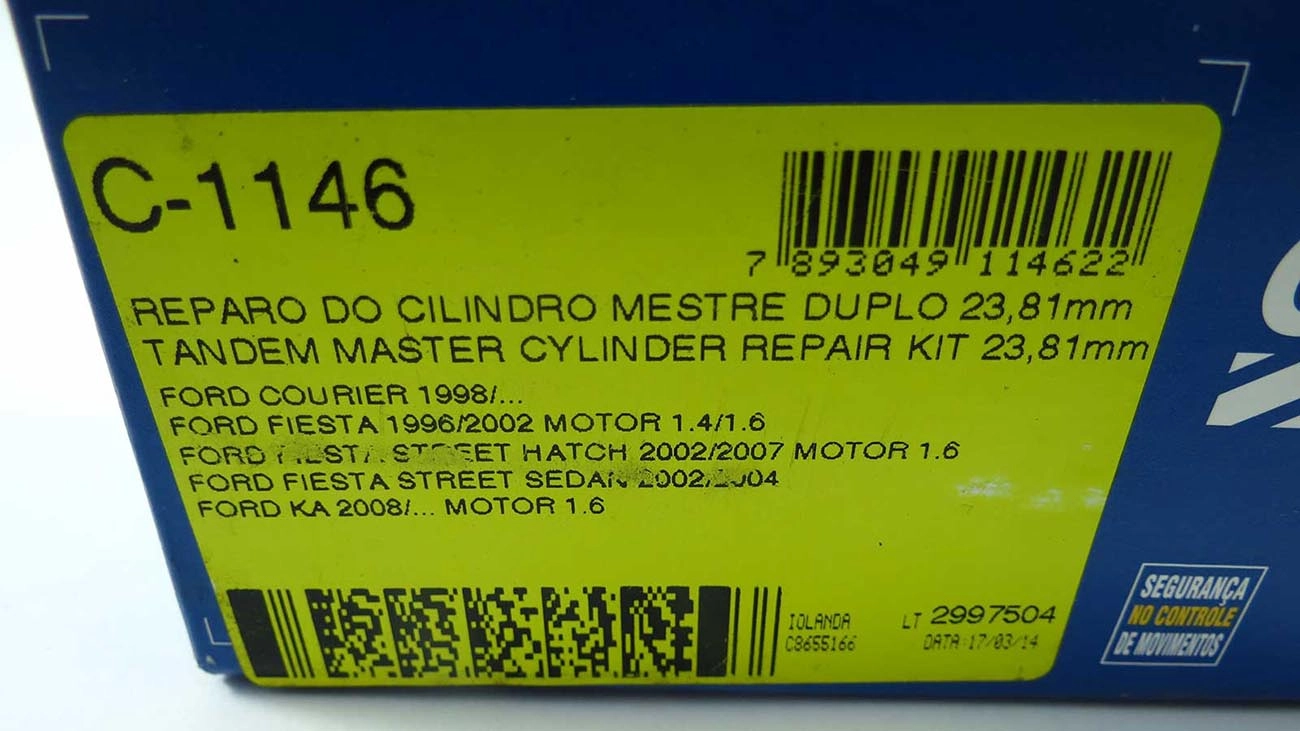 REPARO CILINDRO MESTRE DUPLO 23.81MM FORD FIESTA 1.4/1.6 96/ COURIER 98/ 15/16