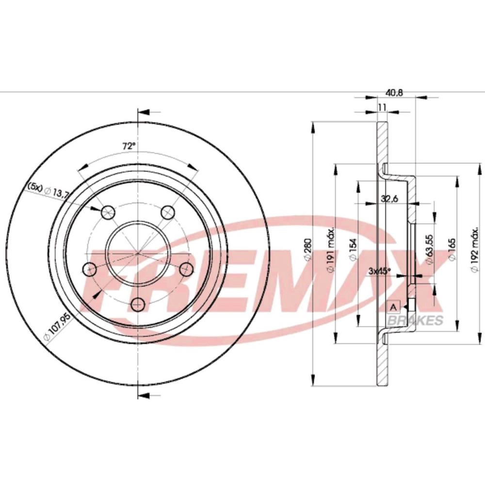 DISCO FREIO TRASEIRO SÓLIDO 280MM VOLVO C30 06/11 C-70 07/11 S40 03/010 V40 13/19