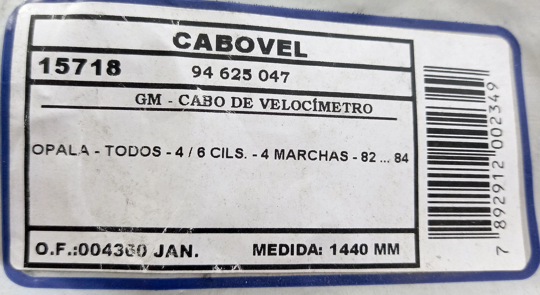 CABO VELOCIMETRO GM OPALA/CARAVAN - TODOS - 4/6 CIL. - 4 MARCHAS 82/84 1440