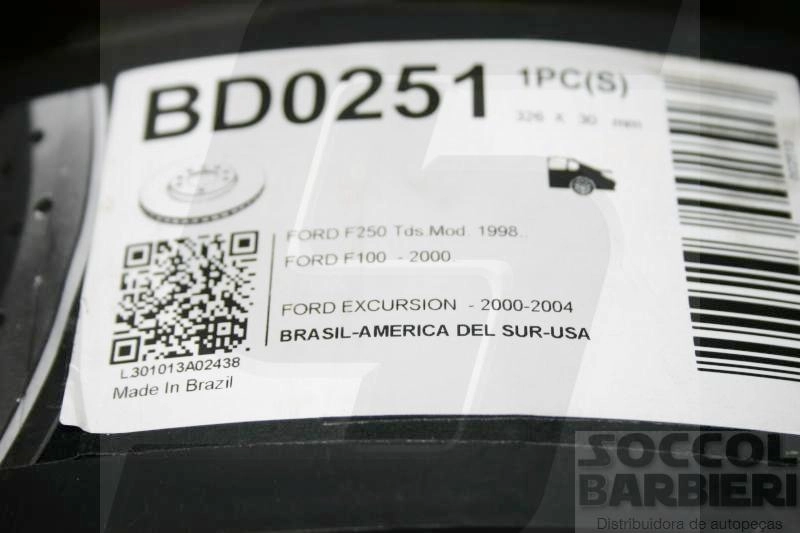 DISCO FREIO TRASEIRO VENTILADO 326MM 8 FUROS FORD F-250/350 98/