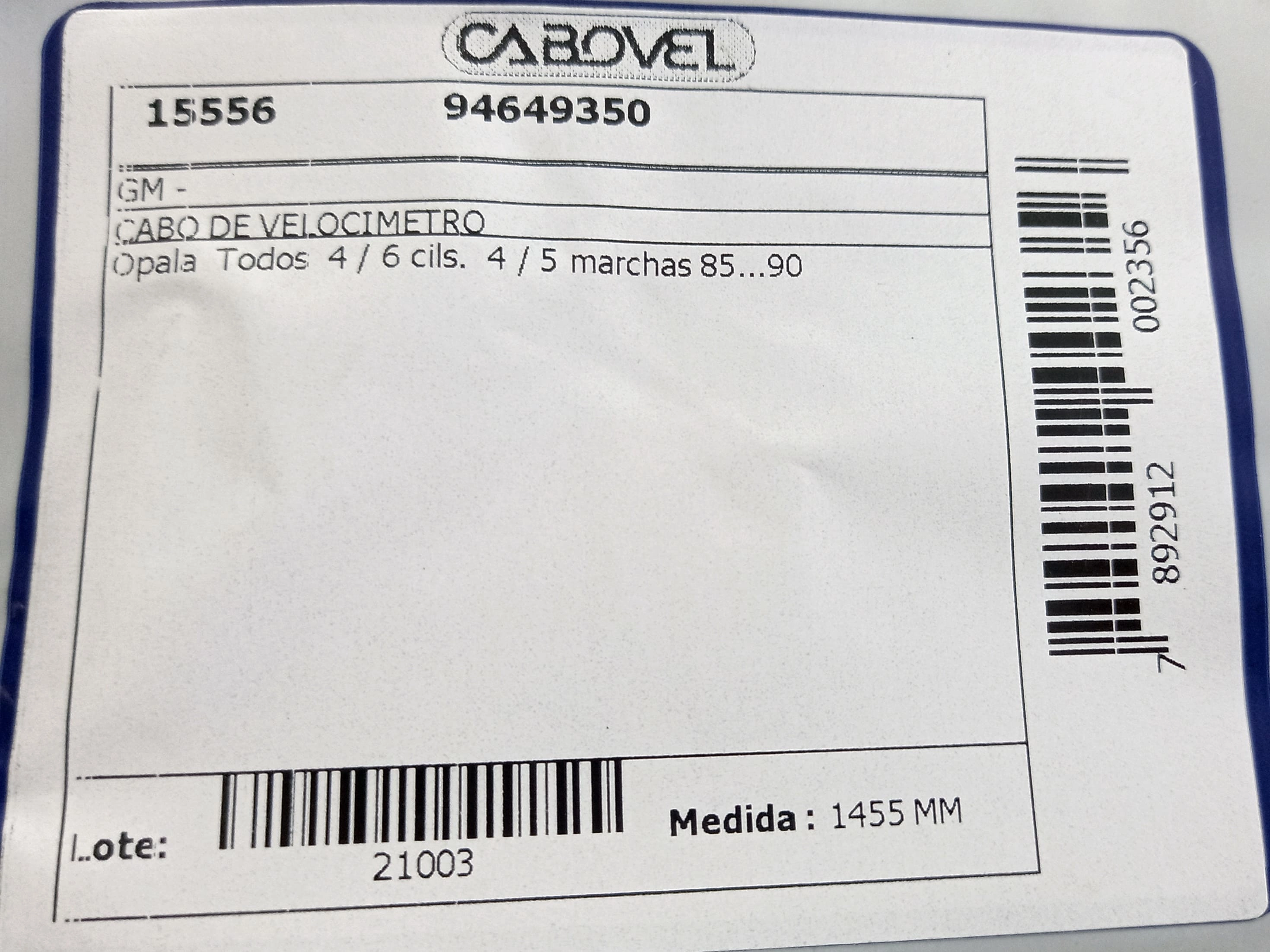 CABO VELOCIMETRO GM OPALA/CARAVAN - TODOS - 4/6 CIL. - 4/5 MARCHAS 85/90 1455