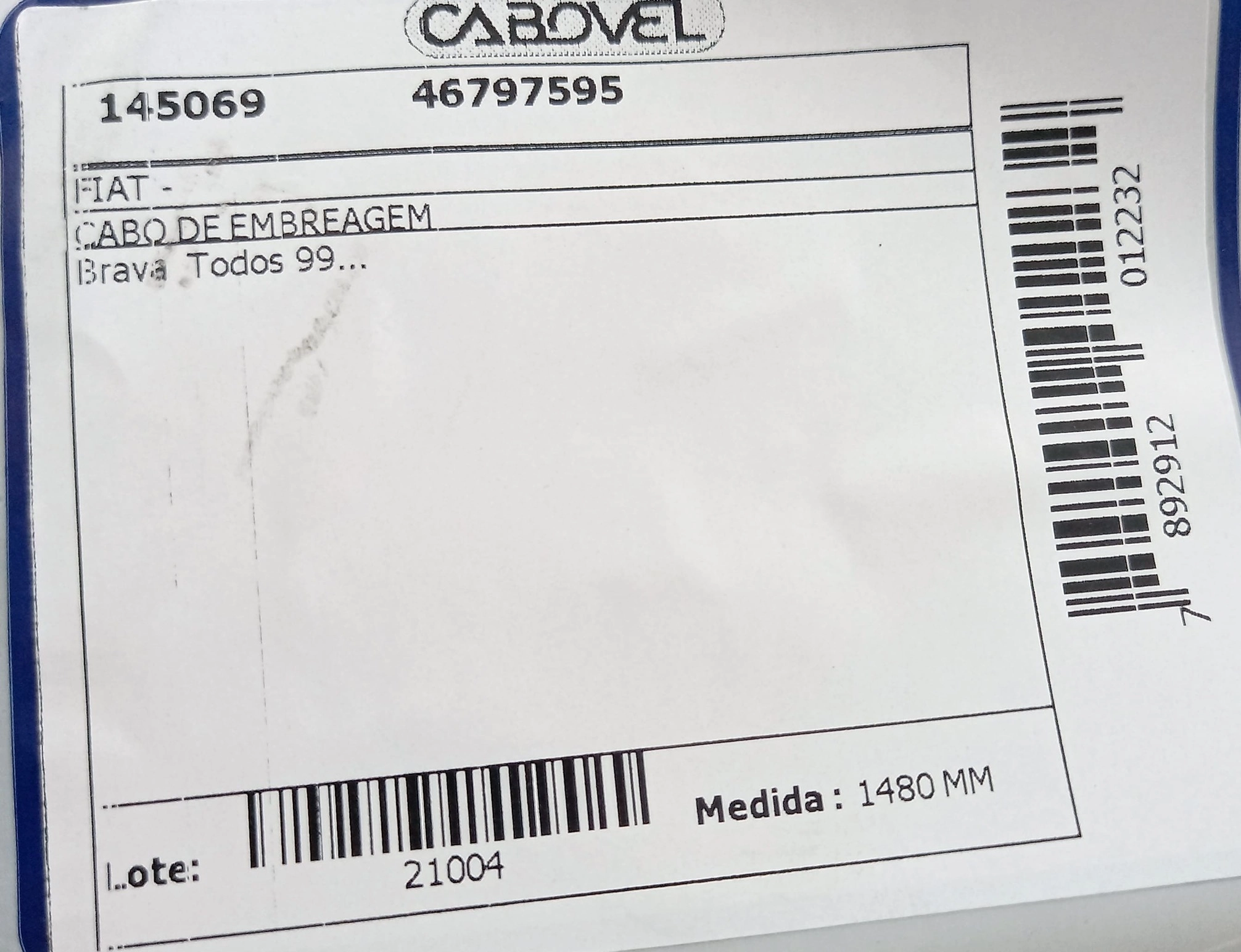 CABO EMBREAGEM 1480MM FIAT BRAVA TODOS
