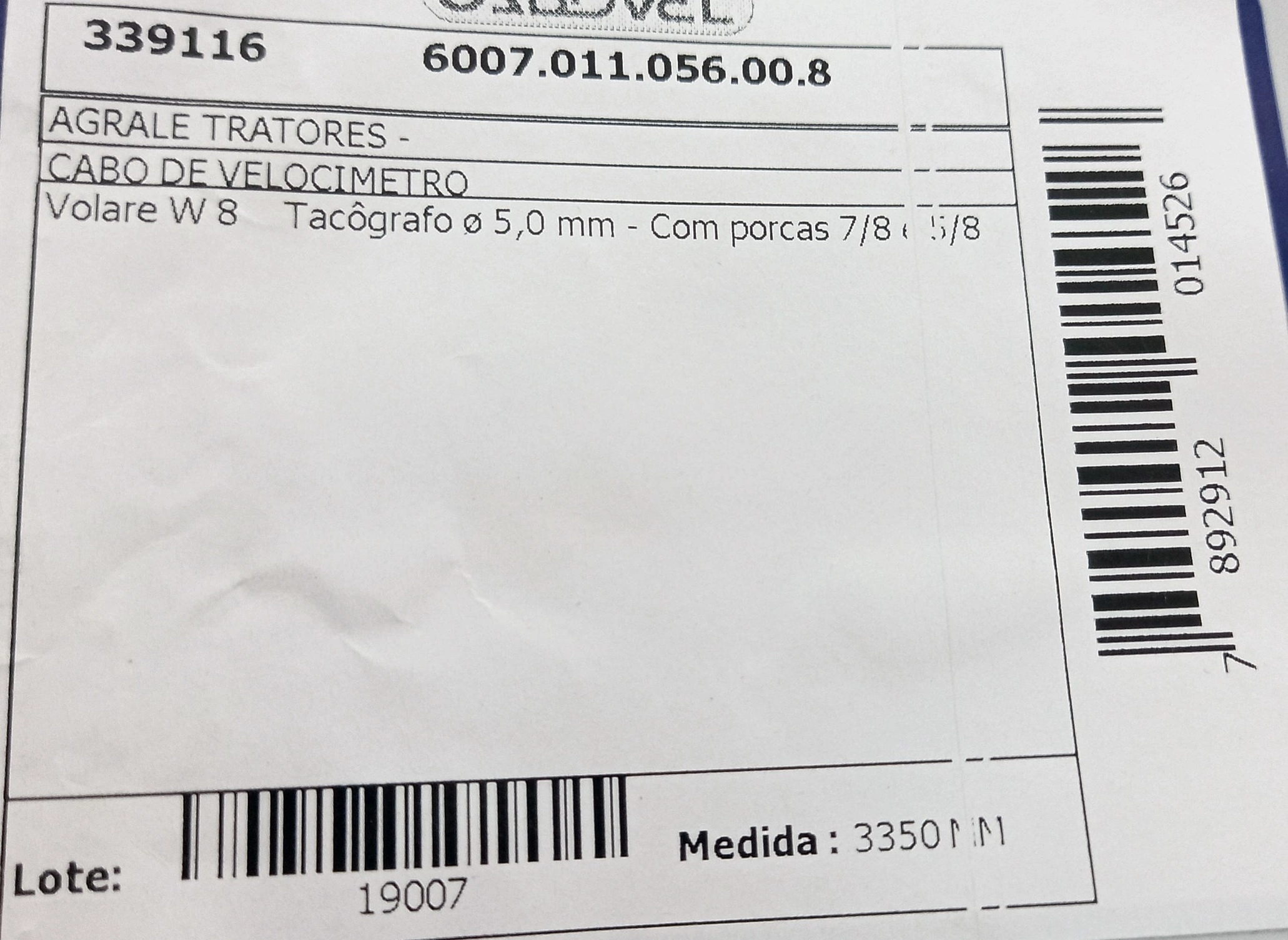 CABO VELOCIMETRO AGRALE MICRO ONIBUS VOLARE W8 - TACOGRAFO 335