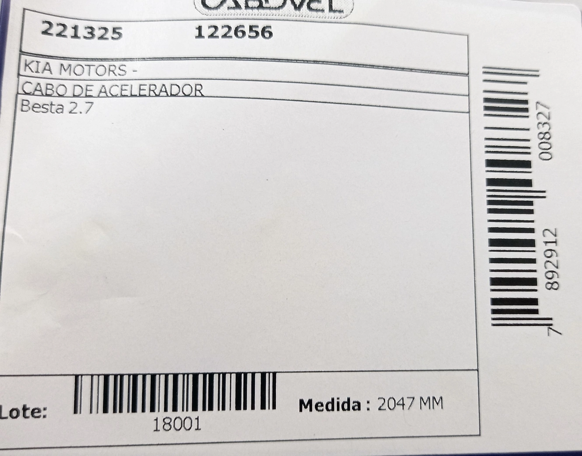 CABO ACELERADOR 2047MM KIA BESTA 2.7