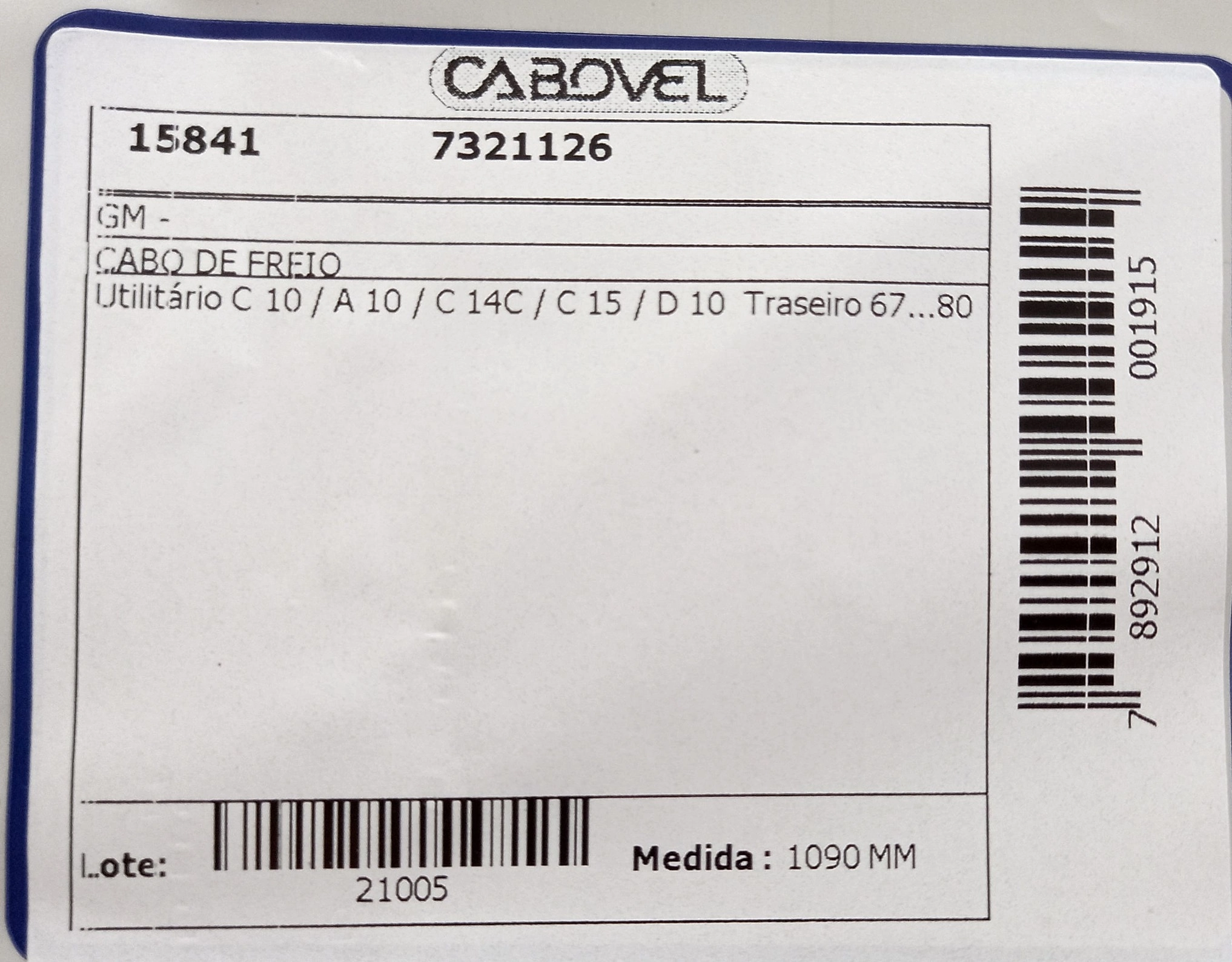 CABO FREIO GM C-10/A-10/C-14C/C 15/D-10 - TRASEIRO 67/80 1090