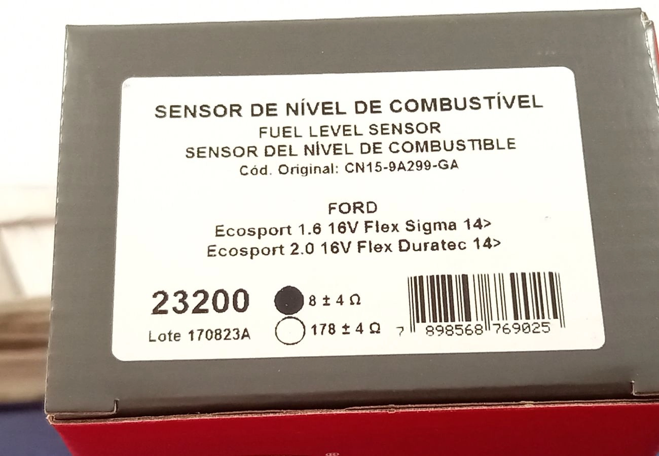 SENSOR/BOIA DE NÍVEL COMBUSTÍVEL FORD ECOSPORT 1.6/1.5/2.0 2014/