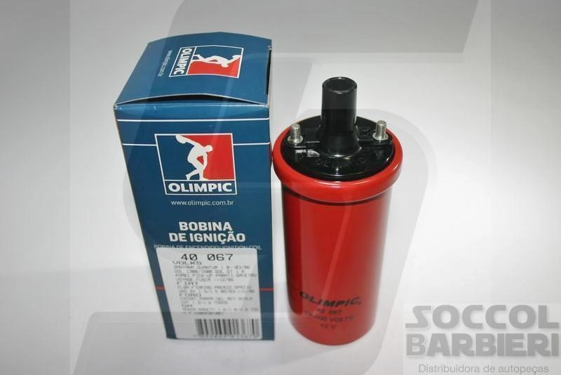 BOBINA IGNIÇÃO CILÍNDRICA COM ELETRÔNICA SEM PINO VW GOL/PARATI/SAVEIRO/PASSAT/SANTANA/KOMBI/FUSCA VERMELHA