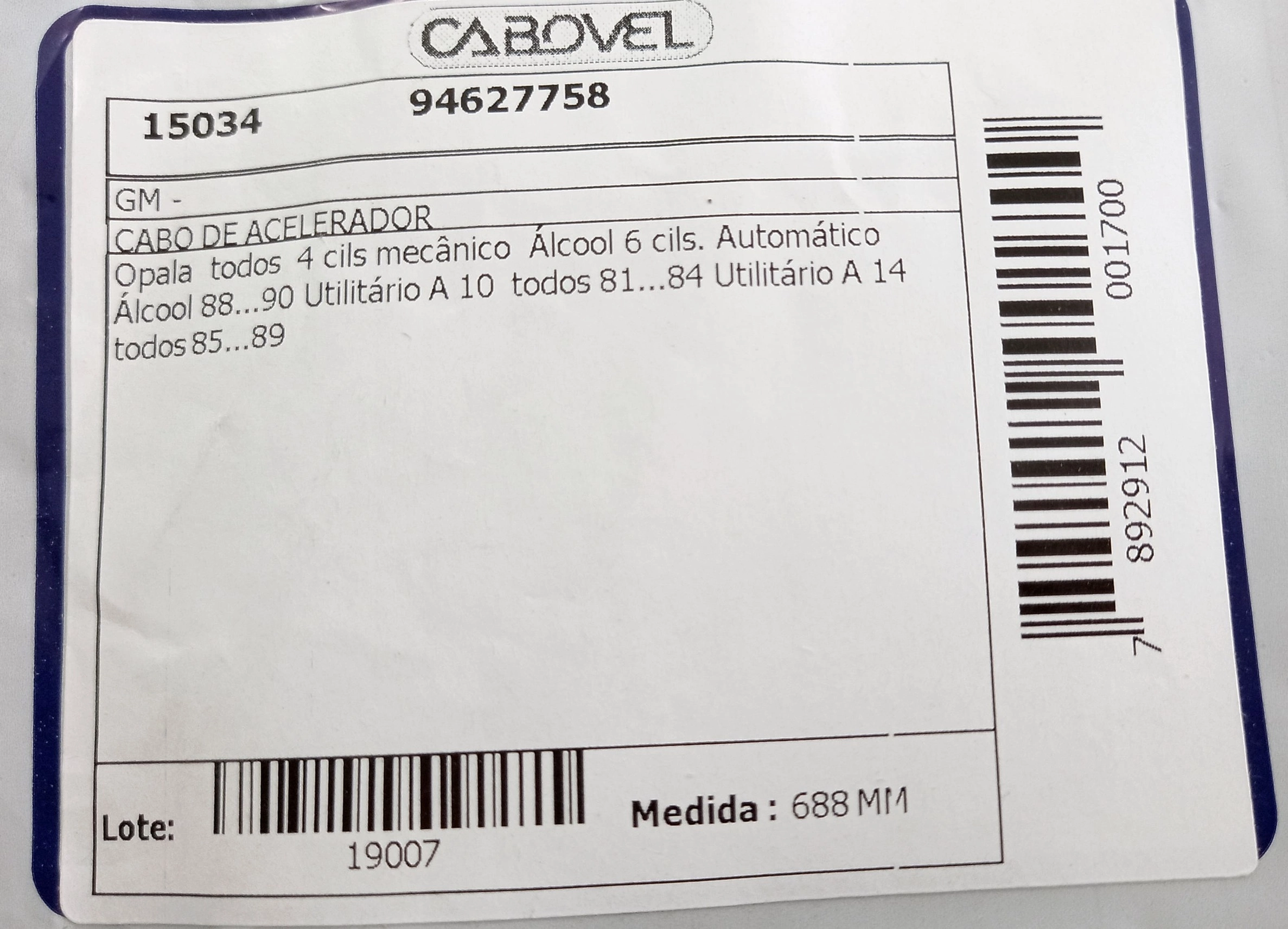 CABO ACELERADOR GM A-10/14 - TODOS 81/89 688