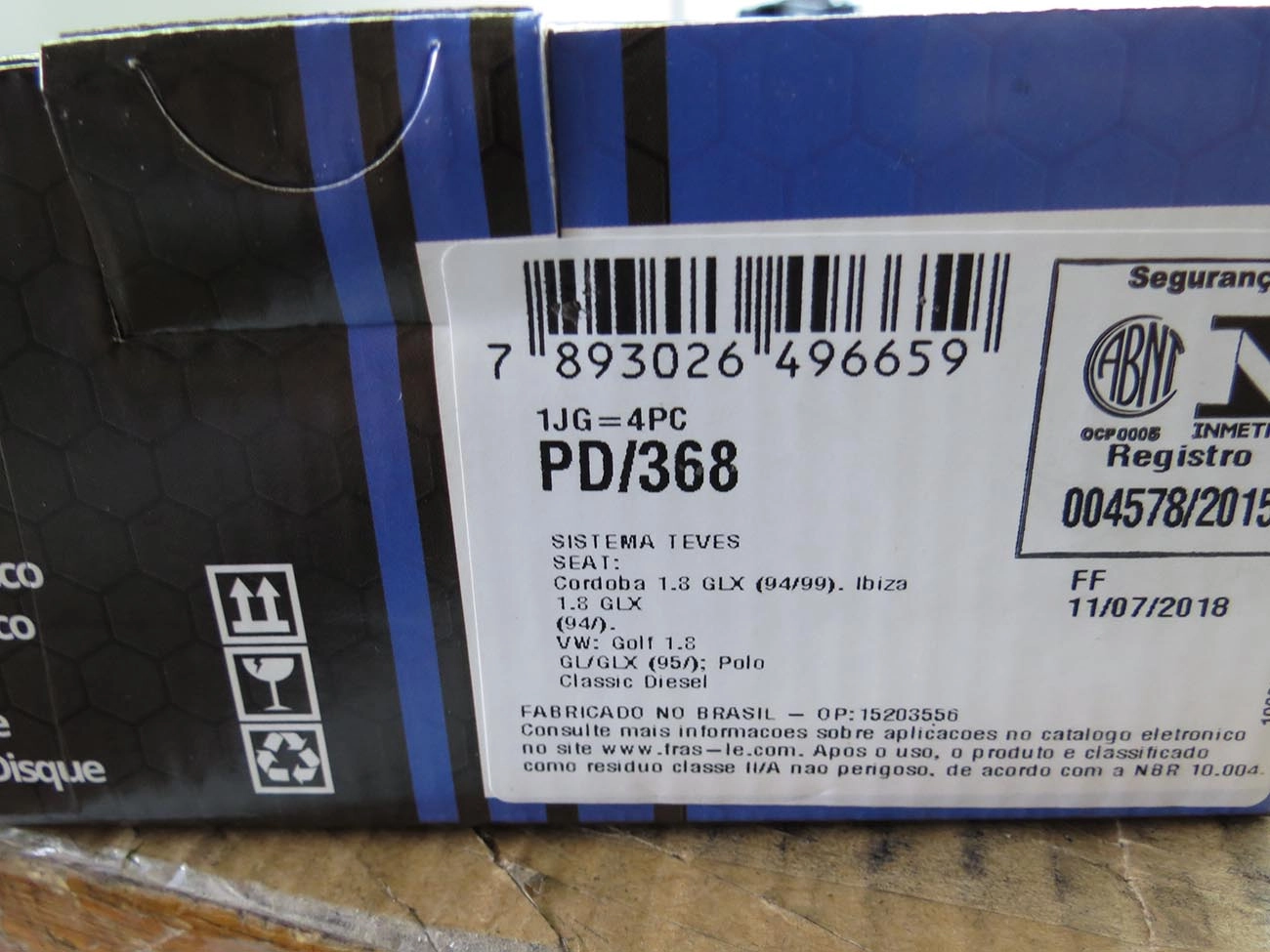 PASTILHA FREIO RODA DIANTEIRA VW FOX 2003/2015 GOL 2008/2018 VOYAGE SEAT CORDOBA 1994/2002