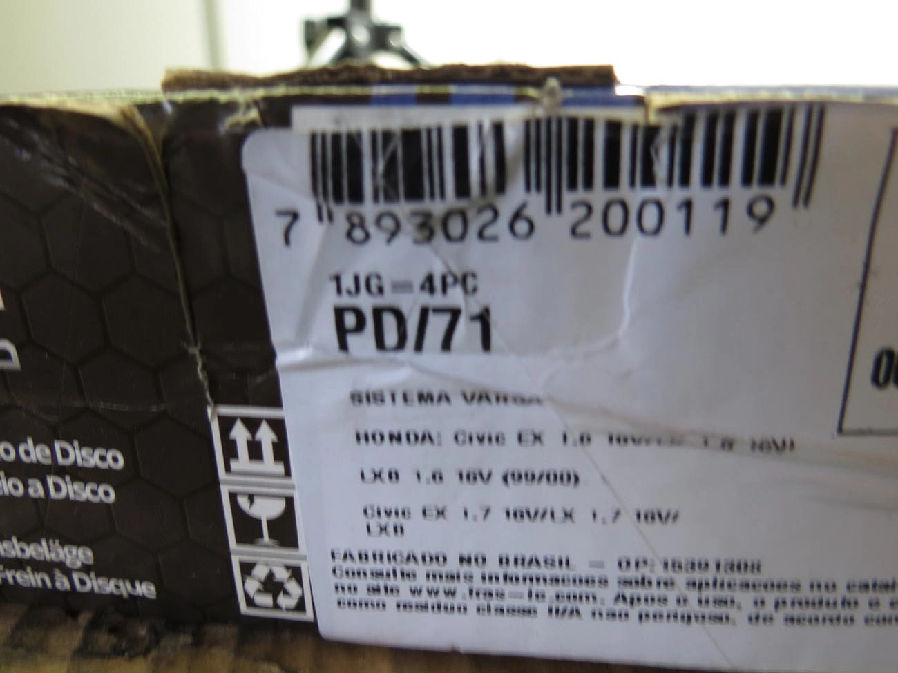 PASTILHA FREIO RODA DIANTEIRA HONDA CIVIC EX 1.6/1.7 LX LXB 16V 99/