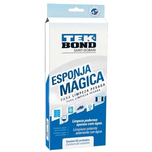 ESPONJA MÁGICA TEKBOND PARA LIMPEZA EM GERAL - EMBALAGEM COM 3 UNIDADES