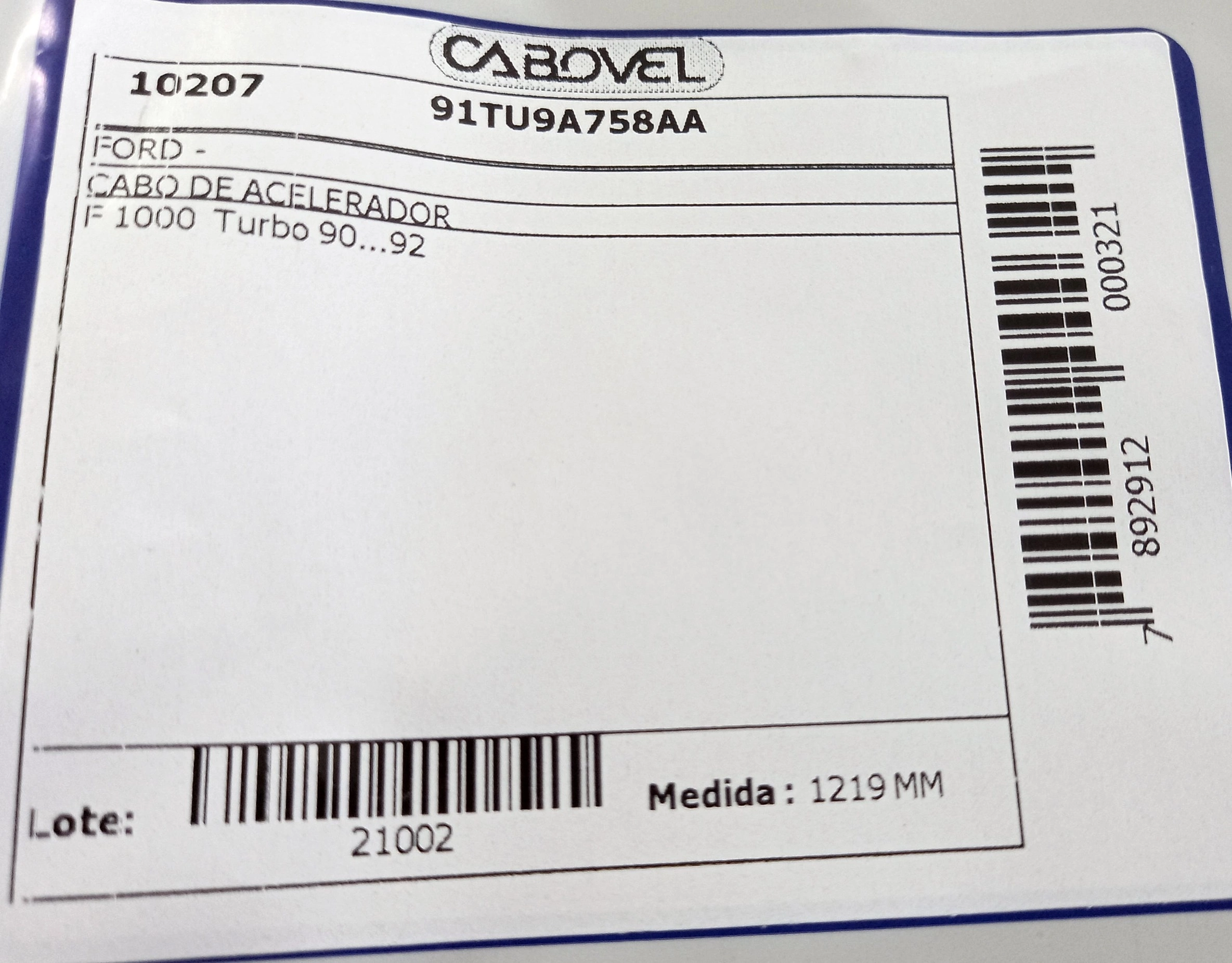 CABO ACELERADOR 1219MM FORD F-1000 TURBO 1990/1992