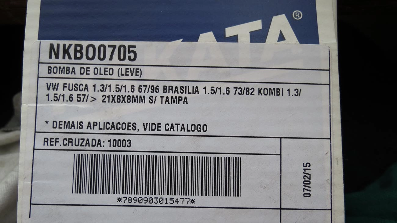BOMBA OLEO VW FUSCA/BRASILIA/VARIANT/KOMBI/GOL A AR 21X8 67/
